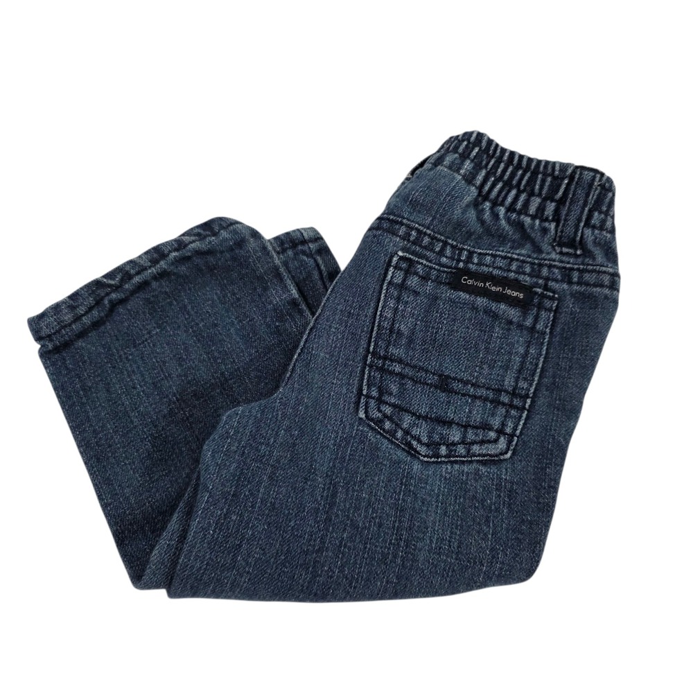 Calvin Klein Straight Jeans Boys Blue 12M Denim Elastic Waist Stretch Snap Play